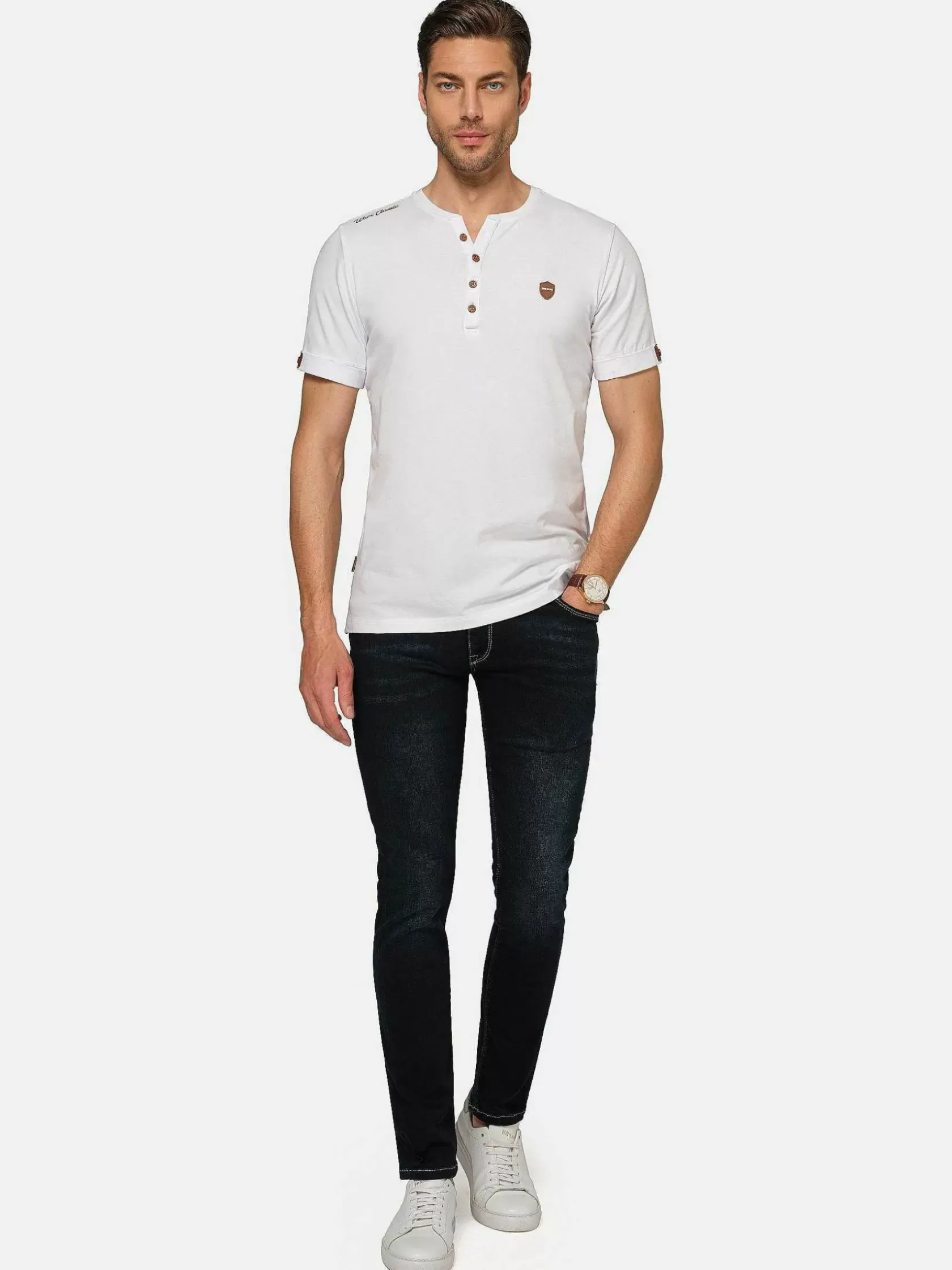 Wam Denim T-Shirts|Korfual Casual V-Neck Button T-Shirt White