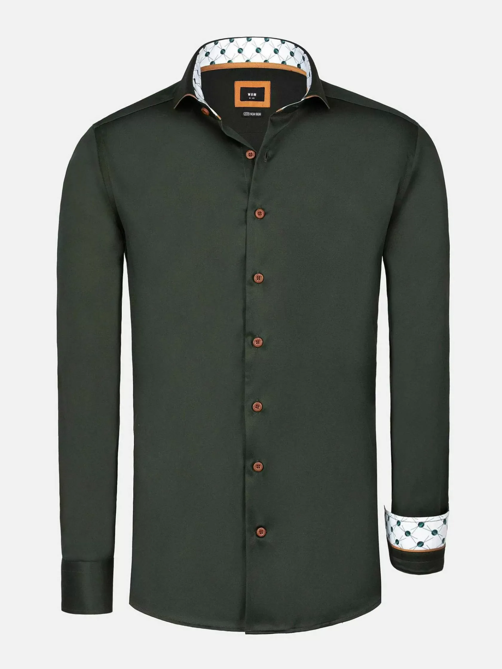 Wam Denim Overhemd Lange Mouwen|Lance Solid Dark Green Overhemd Lange Mouw