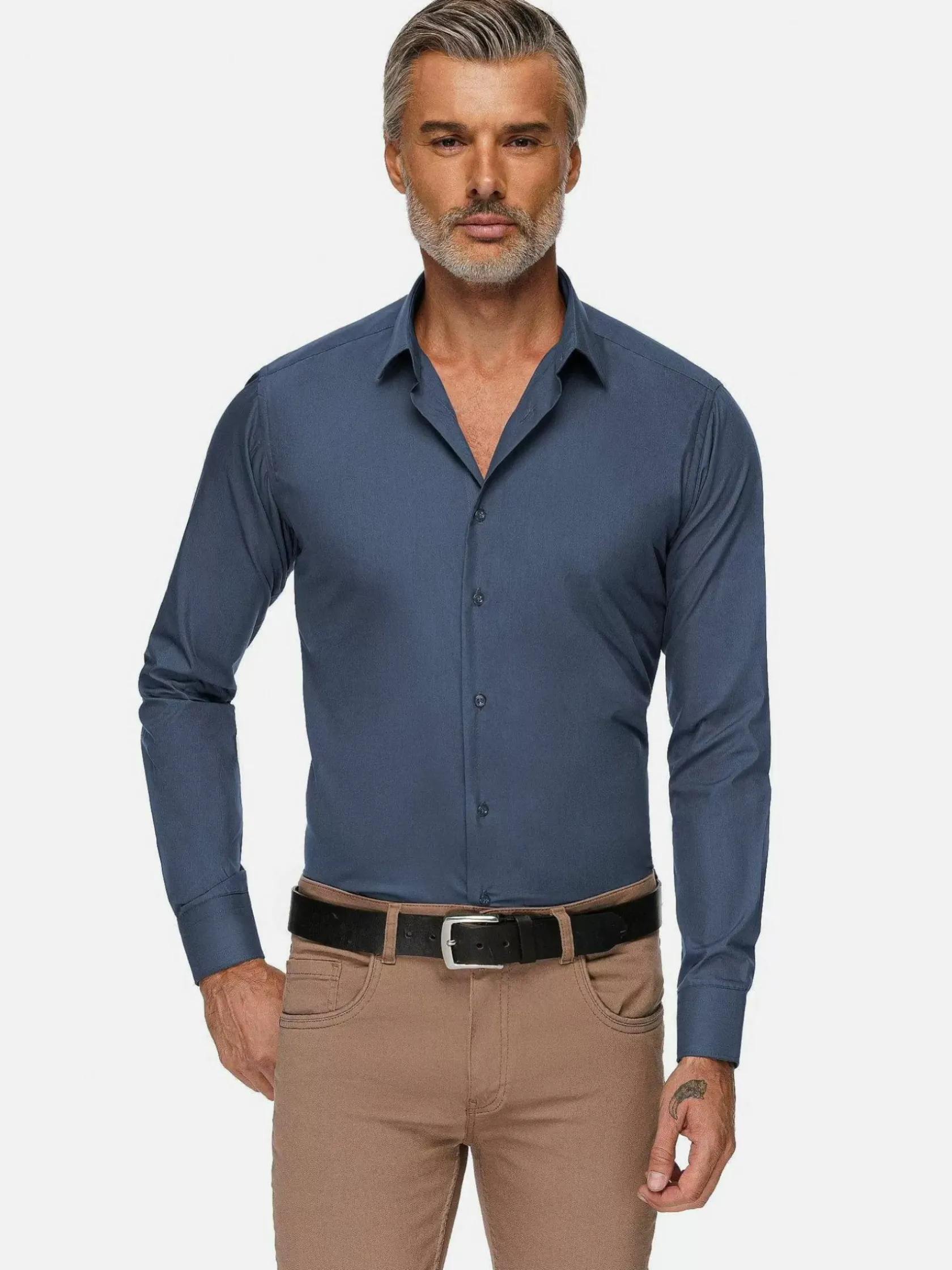 Wam Denim Overhemd Lange Mouwen|Leira Solid Anthracite Overhemd Lange Mouw