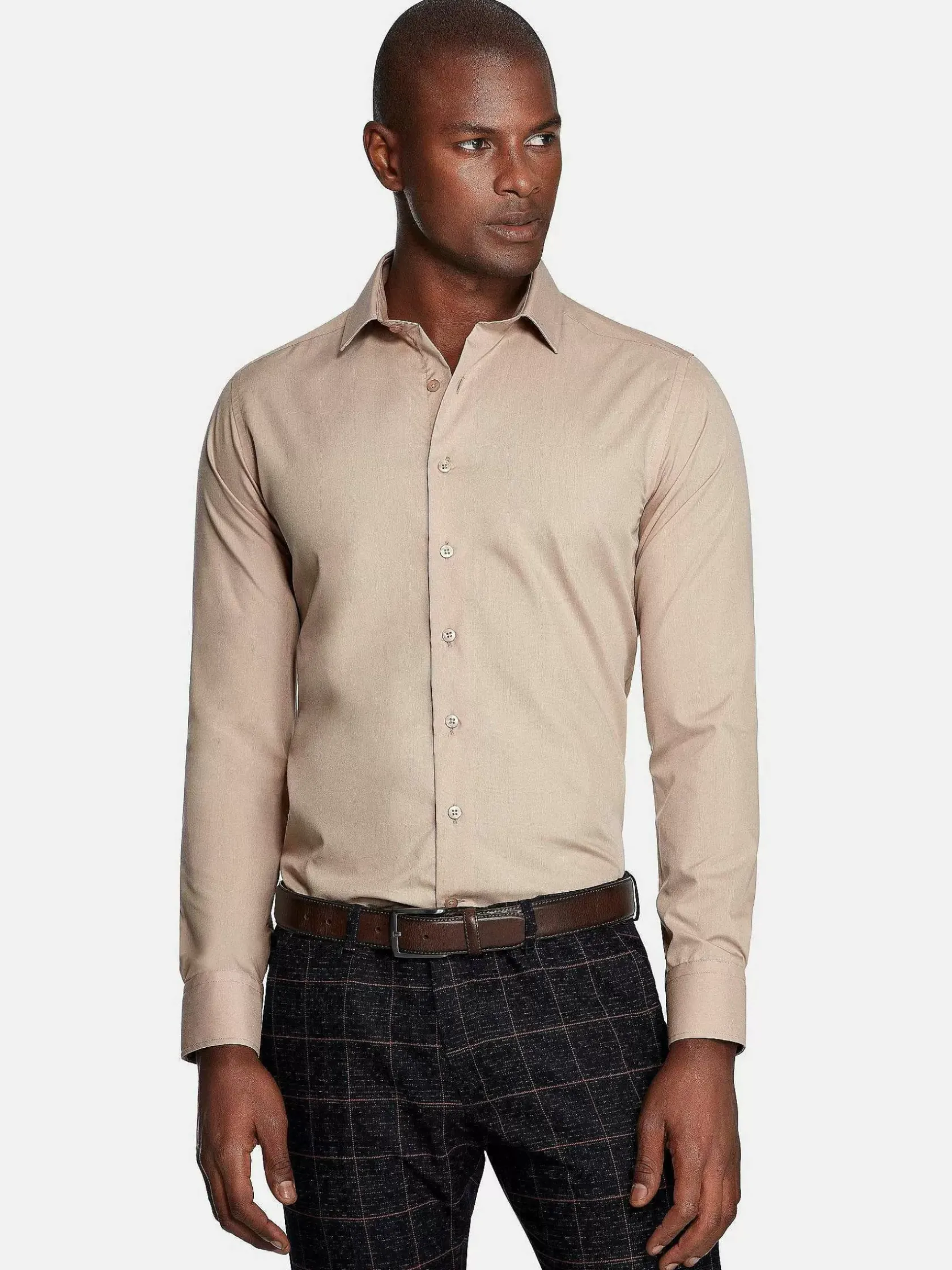 Wam Denim Overhemd Lange Mouwen|Leira Solid Beige Overhemd Lange Mouw