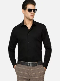 Wam Denim Overhemd Lange Mouwen|Leira Solid Black Overhemd Lange Mouw