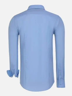 Wam Denim Overhemd Lange Mouwen|Leira Solid Blue Overhemd Lange Mouw