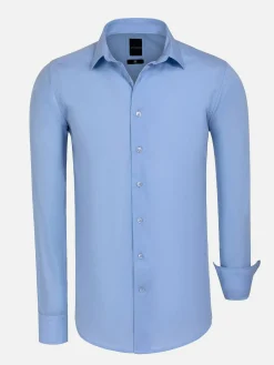 Wam Denim Overhemd Lange Mouwen|Leira Solid Blue Overhemd Lange Mouw