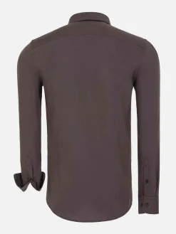 Wam Denim Overhemd Lange Mouwen|Leira Solid Brown Overhemd Lange Mouw