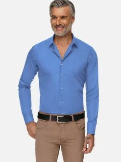 Wam Denim Overhemd Lange Mouwen|Leira Solid Dark Blue Overhemd Lange Mouw
