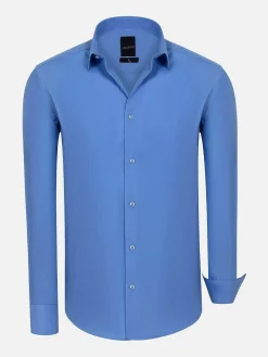 Wam Denim Overhemd Lange Mouwen|Leira Solid Dark Blue Overhemd Lange Mouw