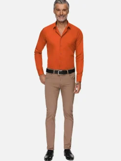 Wam Denim Overhemd Lange Mouwen|Leira Solid Dark Orange Overhemd Lange Mouw