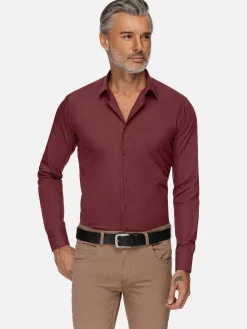 Wam Denim Overhemd Lange Mouwen|Leira Solid Dark Red Overhemd Lange Mouw