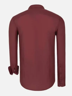 Wam Denim Overhemd Lange Mouwen|Leira Solid Dark Red Overhemd Lange Mouw