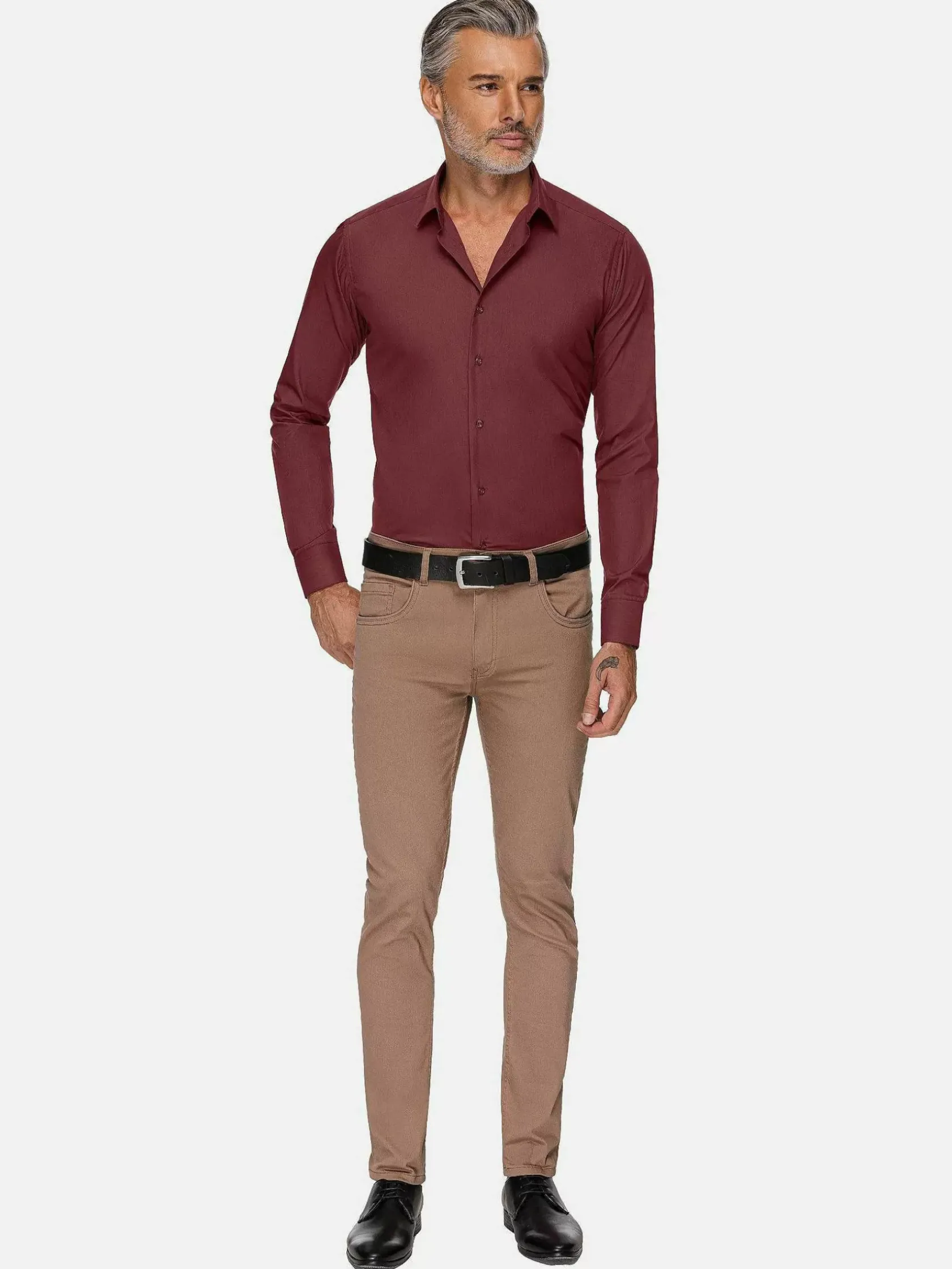 Wam Denim Overhemd Lange Mouwen|Leira Solid Dark Red Overhemd Lange Mouw
