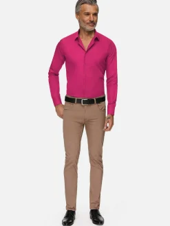 Wam Denim Overhemd Lange Mouwen|Leira Solid Fuchsia Overhemd Lange Mouw
