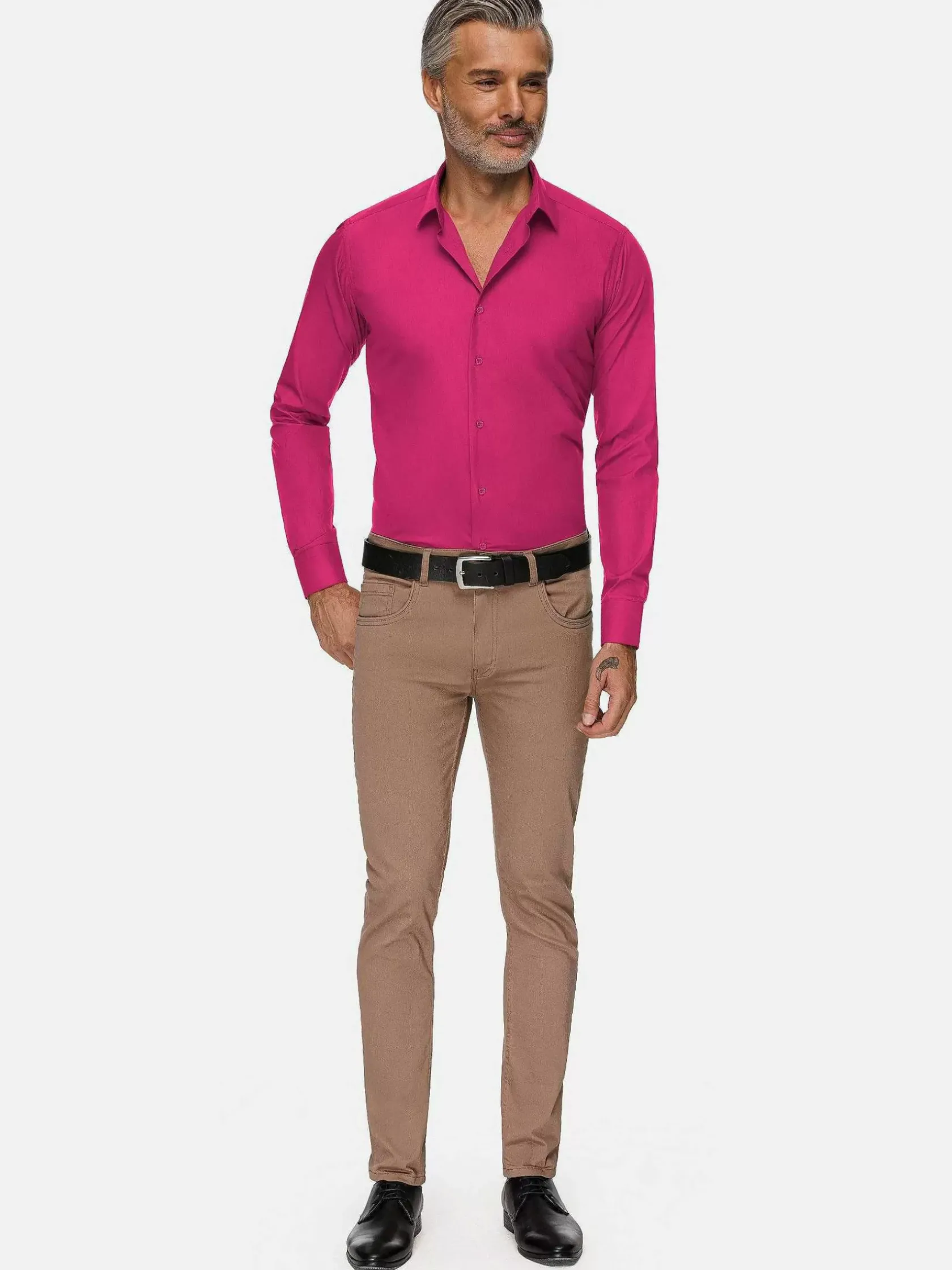 Wam Denim Overhemd Lange Mouwen|Leira Solid Fuchsia Overhemd Lange Mouw