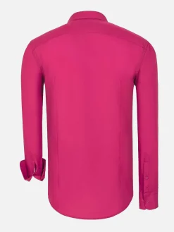 Wam Denim Overhemd Lange Mouwen|Leira Solid Fuchsia Overhemd Lange Mouw
