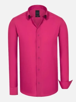 Wam Denim Overhemd Lange Mouwen|Leira Solid Fuchsia Overhemd Lange Mouw