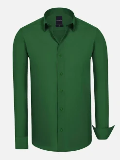 Wam Denim Overhemd Lange Mouwen|Leira Solid Green Overhemd Lange Mouw