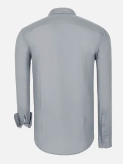 Wam Denim Overhemd Lange Mouwen|Leira Solid Grey Overhemd Lange Mouw