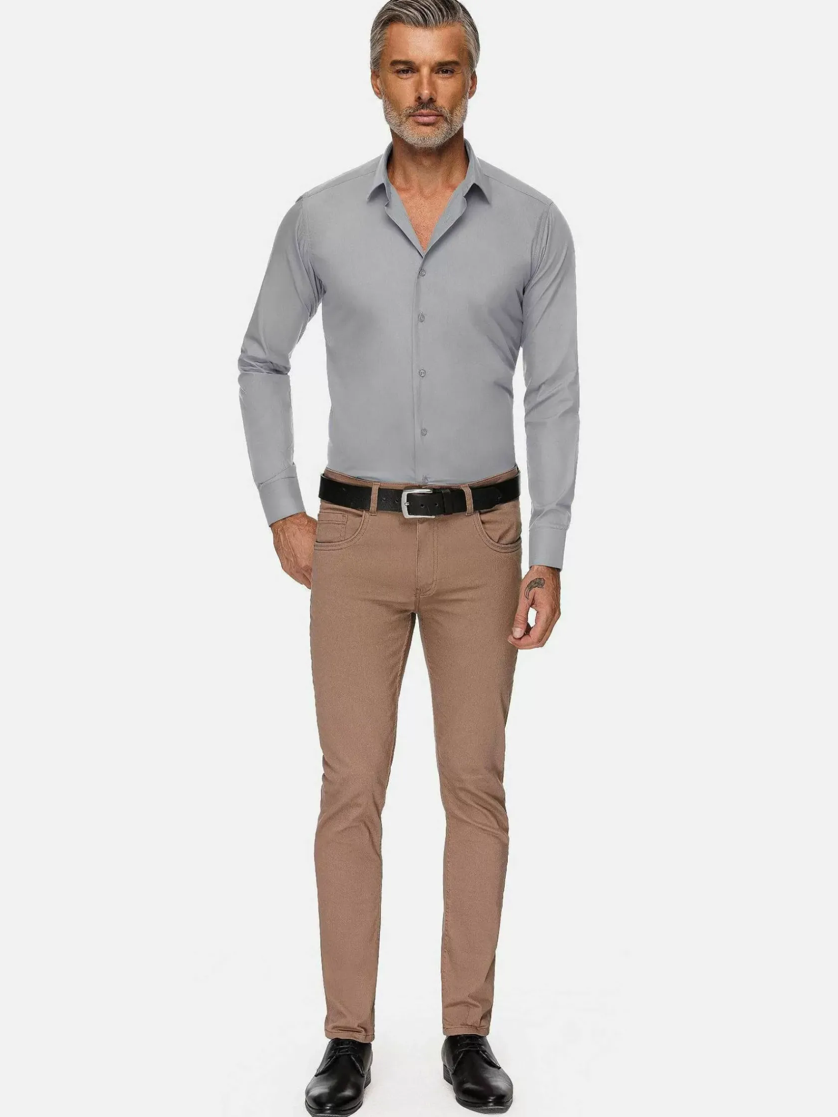 Wam Denim Overhemd Lange Mouwen|Leira Solid Grey Overhemd Lange Mouw