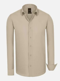 Wam Denim Overhemd Lange Mouwen|Leira Solid Light Beige Overhemd Lange Mouw