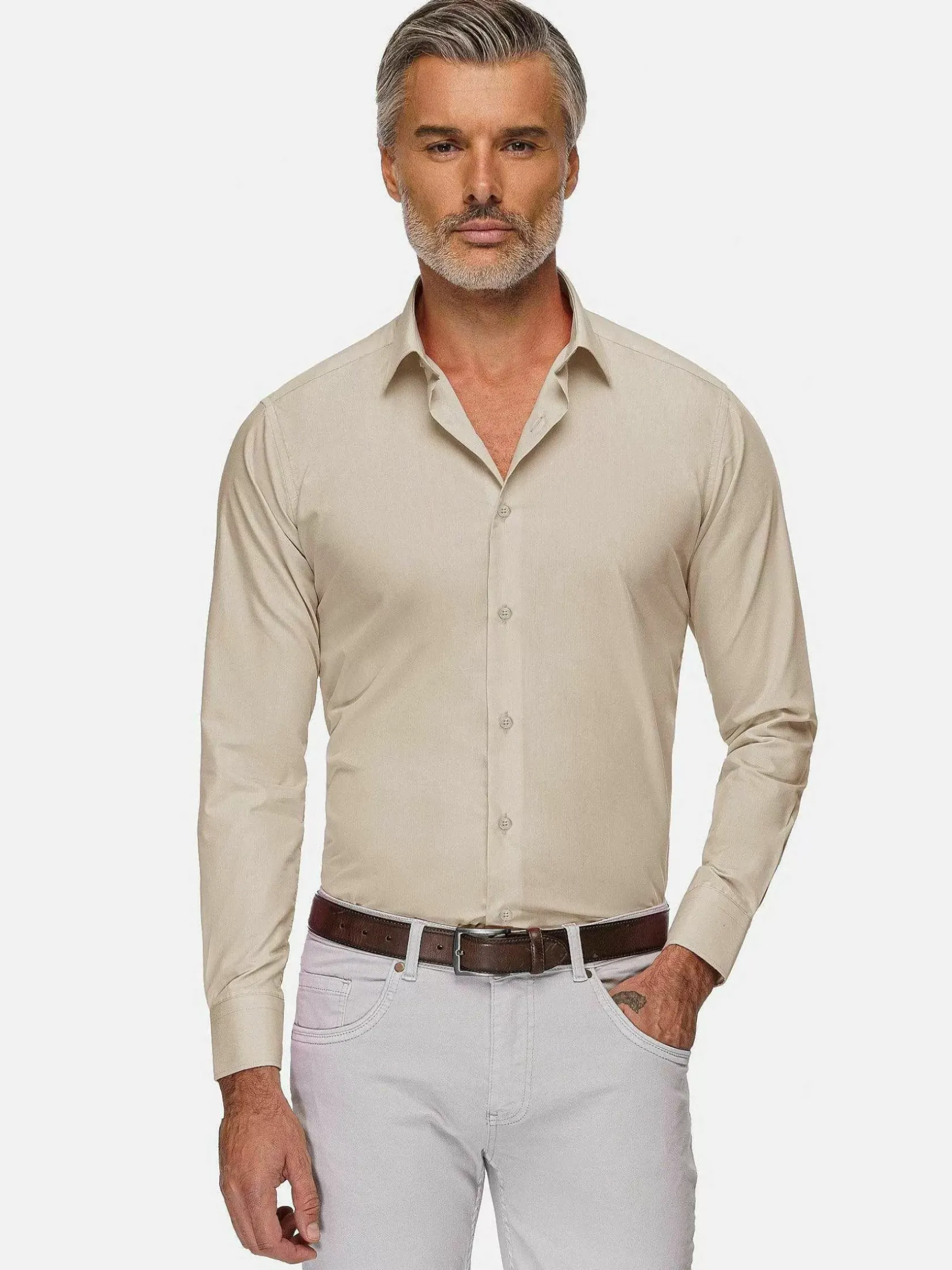 Wam Denim Overhemd Lange Mouwen|Leira Solid Light Beige Overhemd Lange Mouw