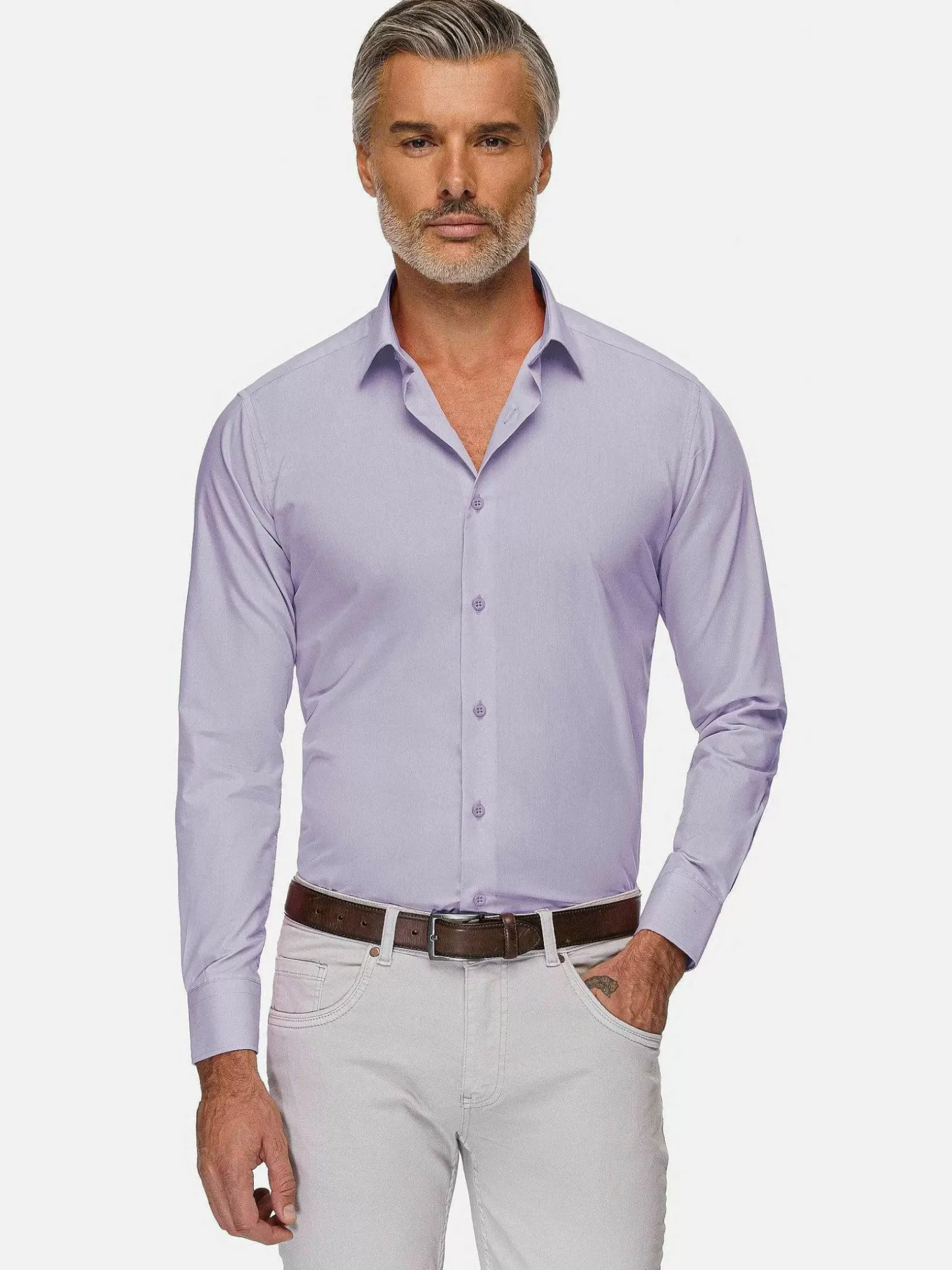 Wam Denim Overhemd Lange Mouwen|Leira Solid Lilac Overhemd Lange Mouw