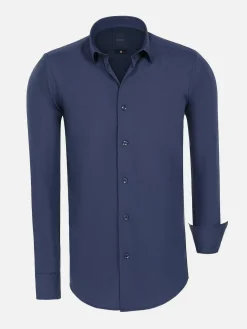 Wam Denim Overhemd Lange Mouwen|Leira Solid Navy Overhemd Lange Mouw