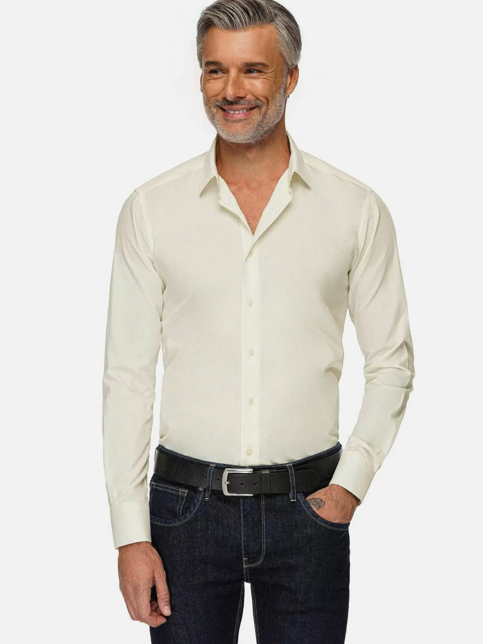 Wam Denim Overhemd Lange Mouwen|Leira Solid Off White Overhemd Lange Mouw