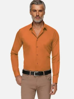 Wam Denim Overhemd Lange Mouwen|Leira Solid Orange Overhemd Lange Mouw