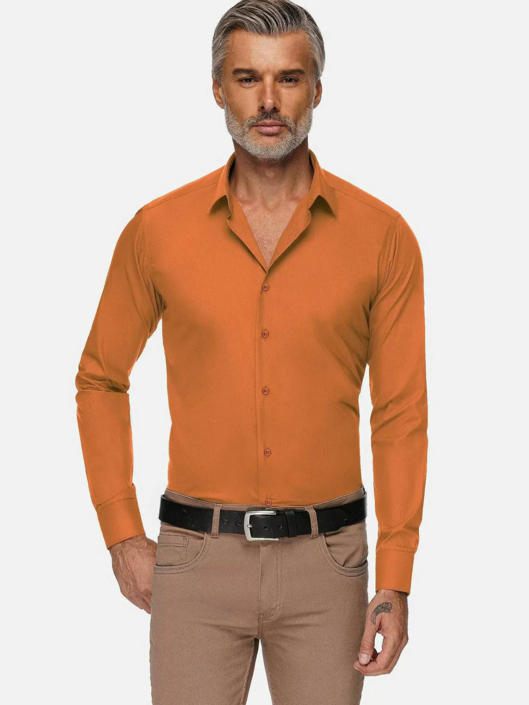 Wam Denim Overhemd Lange Mouwen|Leira Solid Orange Overhemd Lange Mouw