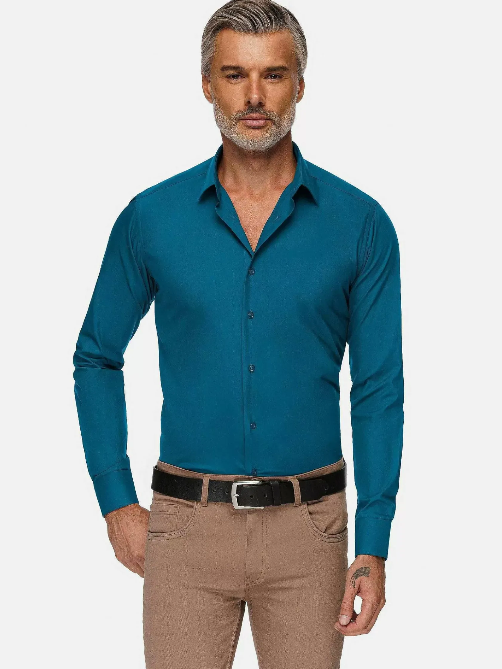 Wam Denim Overhemd Lange Mouwen|Leira Solid Petrol Overhemd Lange Mouw