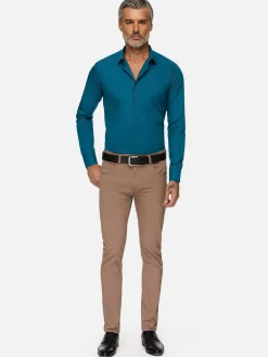 Wam Denim Overhemd Lange Mouwen|Leira Solid Petrol Overhemd Lange Mouw