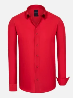 Wam Denim Overhemd Lange Mouwen|Leira Solid Red Overhemd Lange Mouw