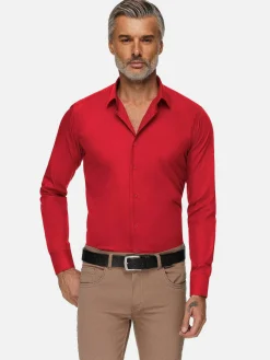 Wam Denim Overhemd Lange Mouwen|Leira Solid Red Overhemd Lange Mouw
