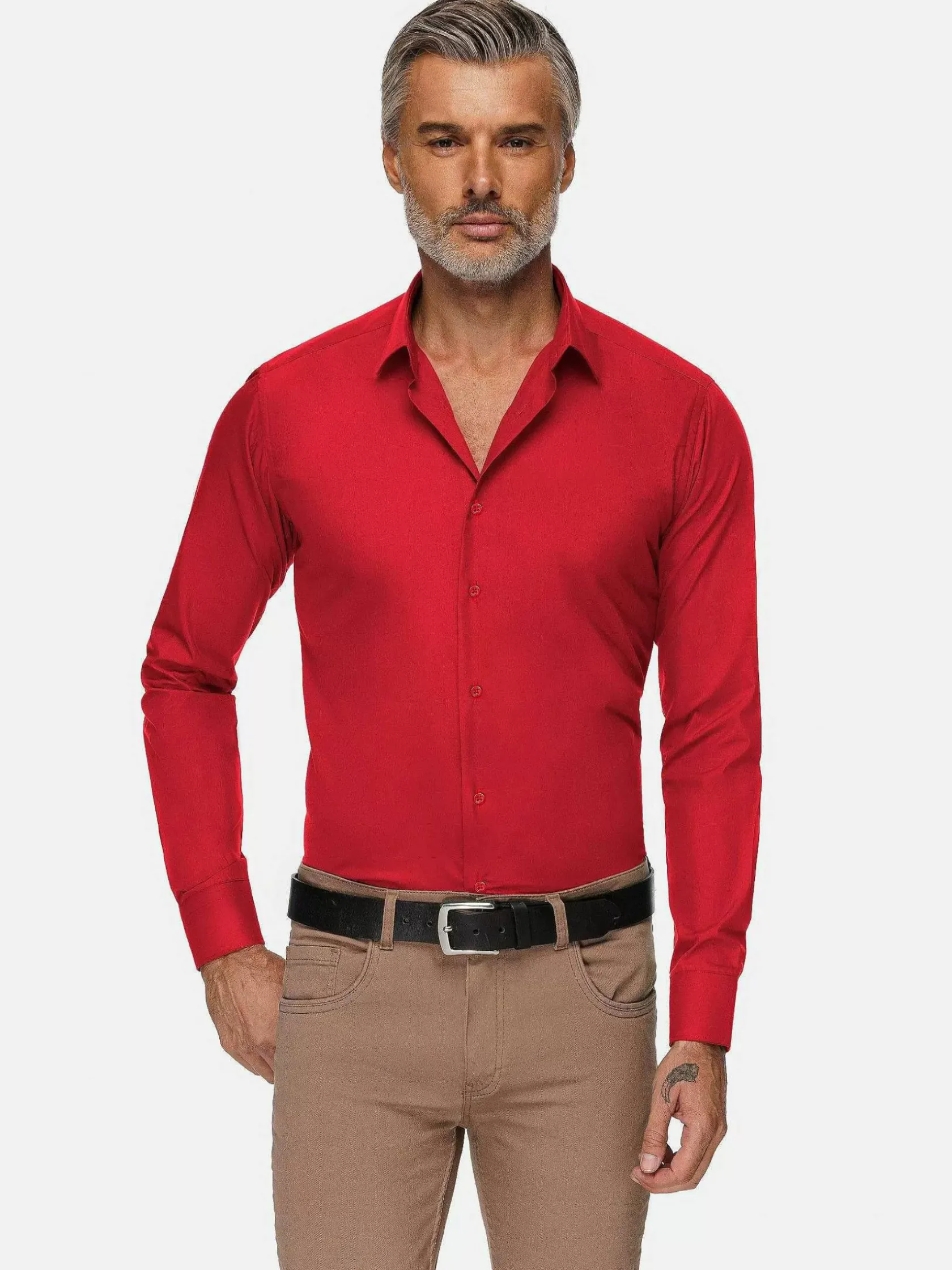 Wam Denim Overhemd Lange Mouwen|Leira Solid Red Overhemd Lange Mouw
