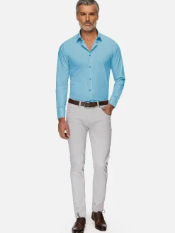 Wam Denim Overhemd Lange Mouwen|Leira Solid Turquoise Overhemd Lange Mouw