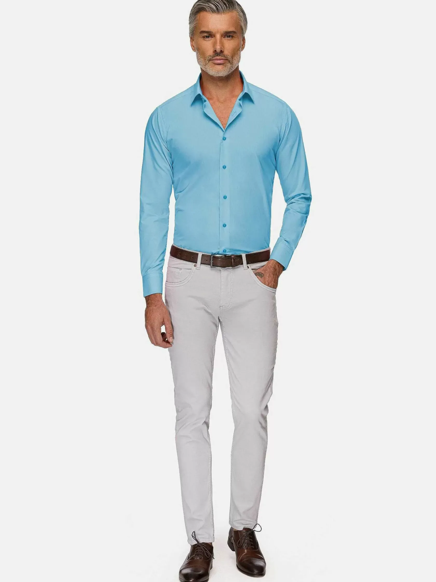 Wam Denim Overhemd Lange Mouwen|Leira Solid Turquoise Overhemd Lange Mouw