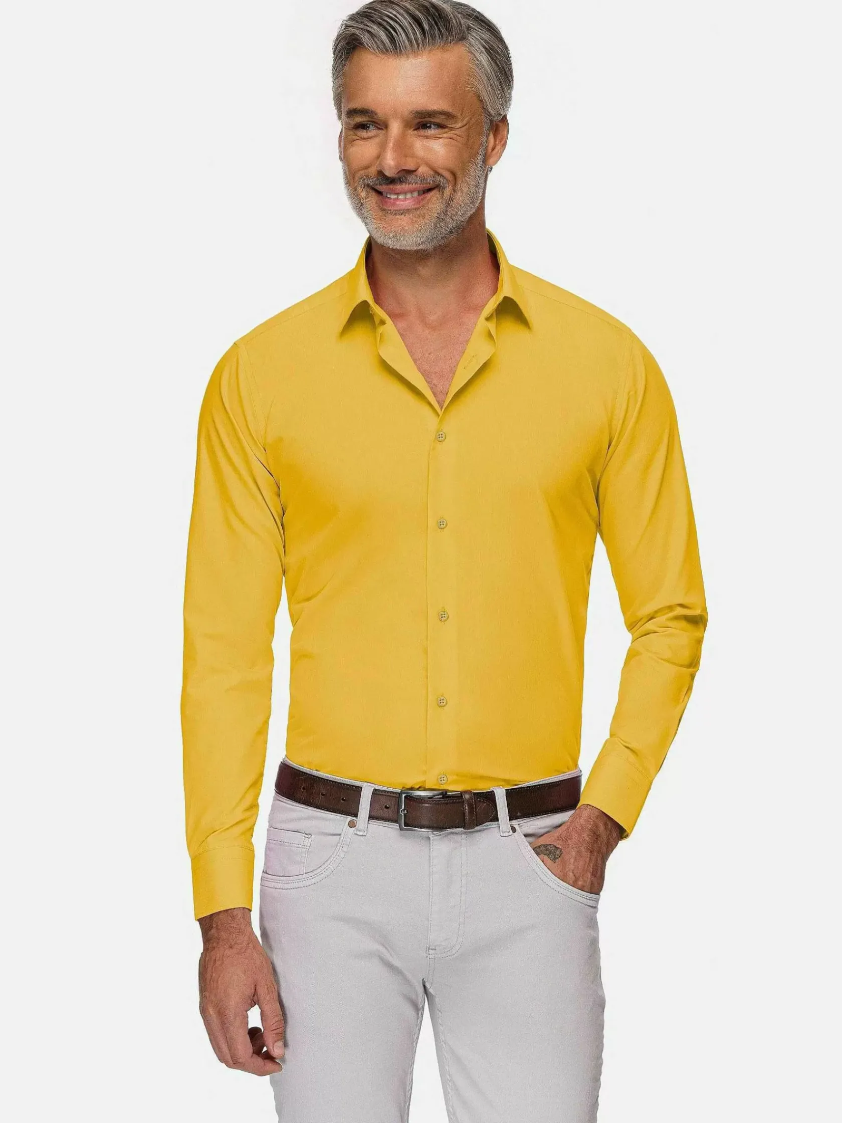 Wam Denim Overhemd Lange Mouwen|Leira Solid Yellow Overhemd Lange Mouw
