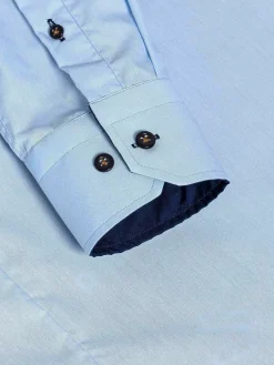 Wam Denim Overhemd Lange Mouwen|Metz Solid Blue Overhemd Lange Mouw