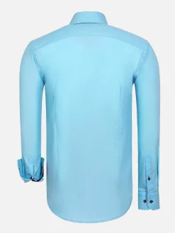 Wam Denim Overhemd Lange Mouwen|Metz Solid Turquoise Overhemd Lange Mouw