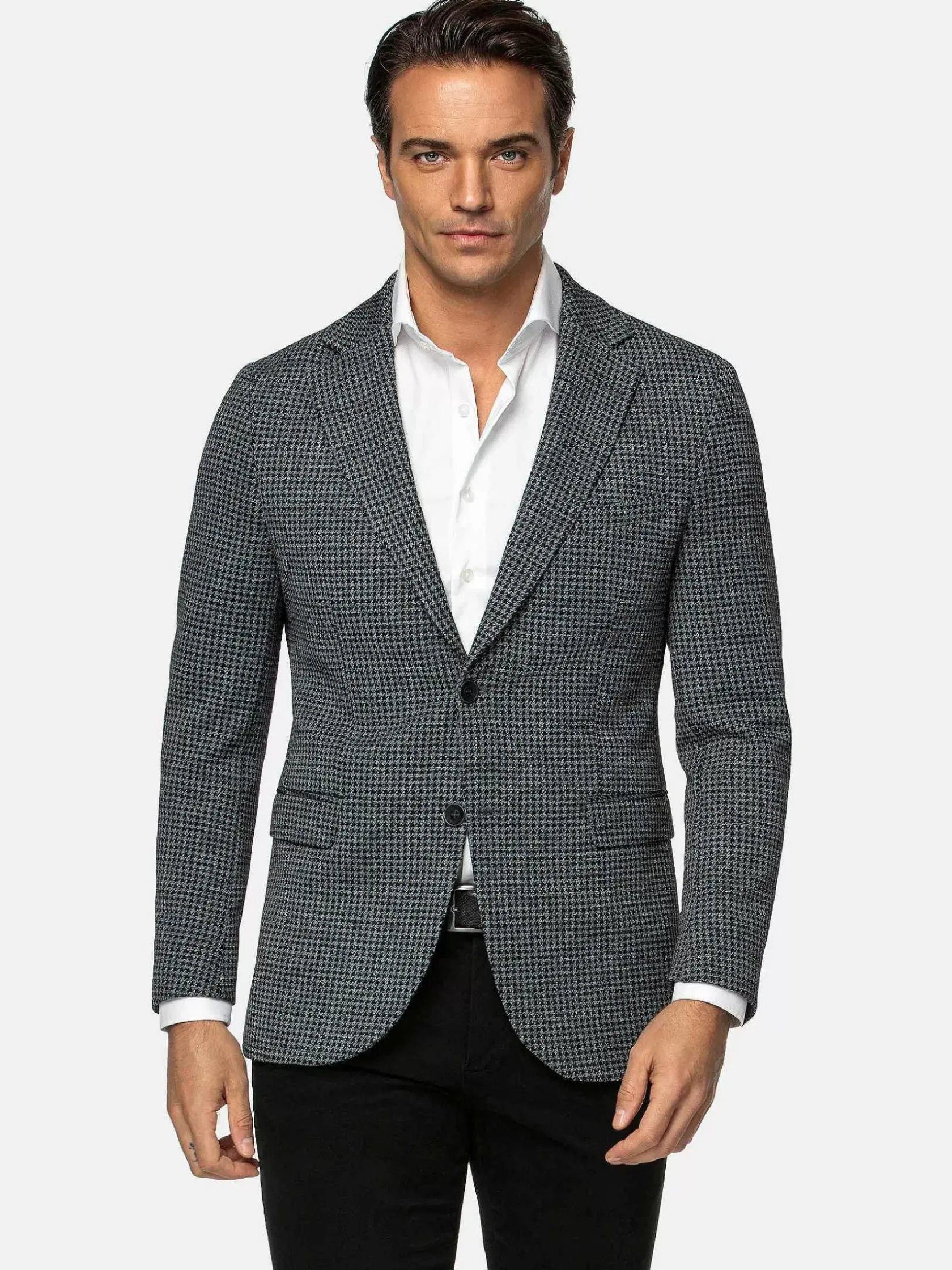 Wam Denim Colberts|Minevra Checked Slim Fit Black Grey Colbert