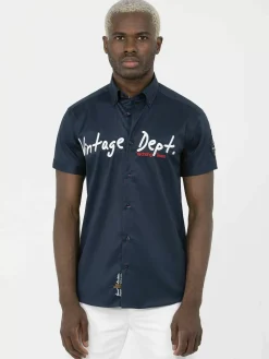 Wam Denim Overhemd Korte Mouwen|Overhemd Korte Mouw Emble Navy