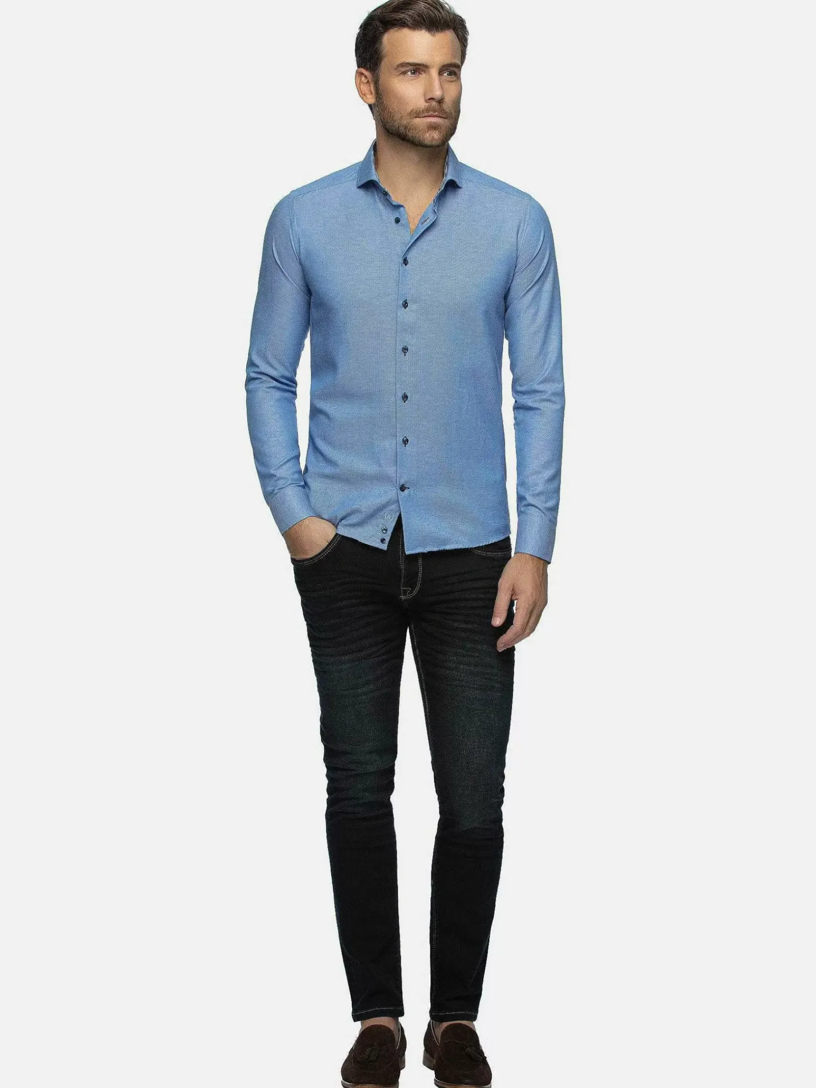 Wam Denim Overhemd Lange Mouwen|Overhemd Lange Mouw 75698 Cruise Royal Blue