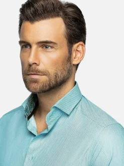 Wam Denim Overhemd Lange Mouwen|Overhemd Lange Mouw 75694 Murial Turquoise