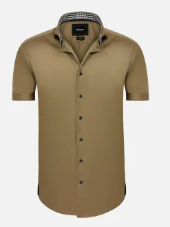 Wam Denim Overhemd Korte Mouwen|Owen Tailored Fit Beige Overhemd Korte Mouw