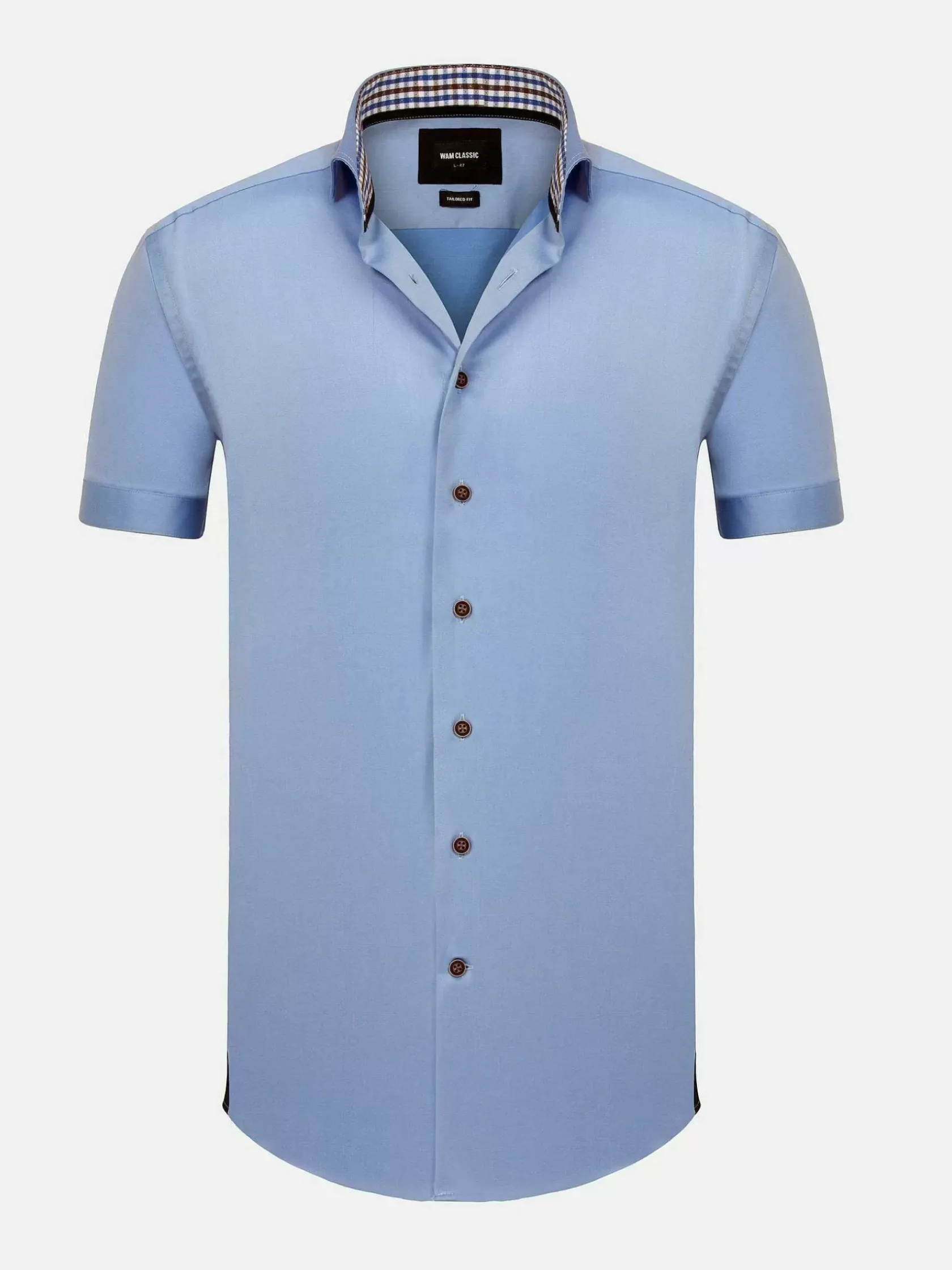 Wam Denim Overhemd Korte Mouwen|Owen Tailored Fit Blue Overhemd Korte Mouw