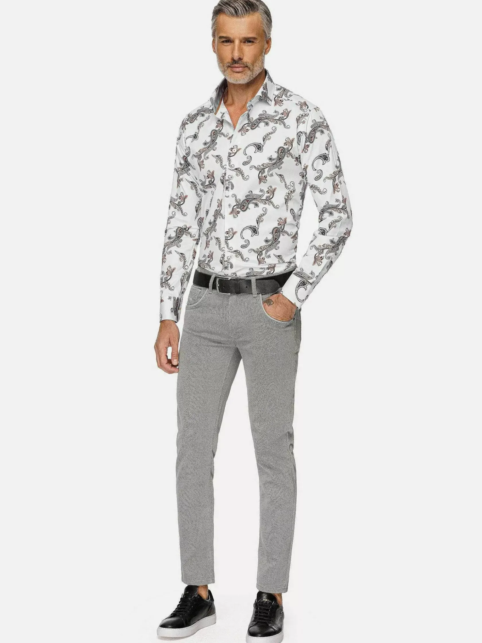 Wam Denim Overhemd Lange Mouwen|Paisley White Floral Print Overhemd Lange Mouw