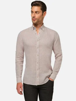 Wam Denim Overhemd Lange Mouwen|Redention Linen Beige Overhemd Lange Mouw