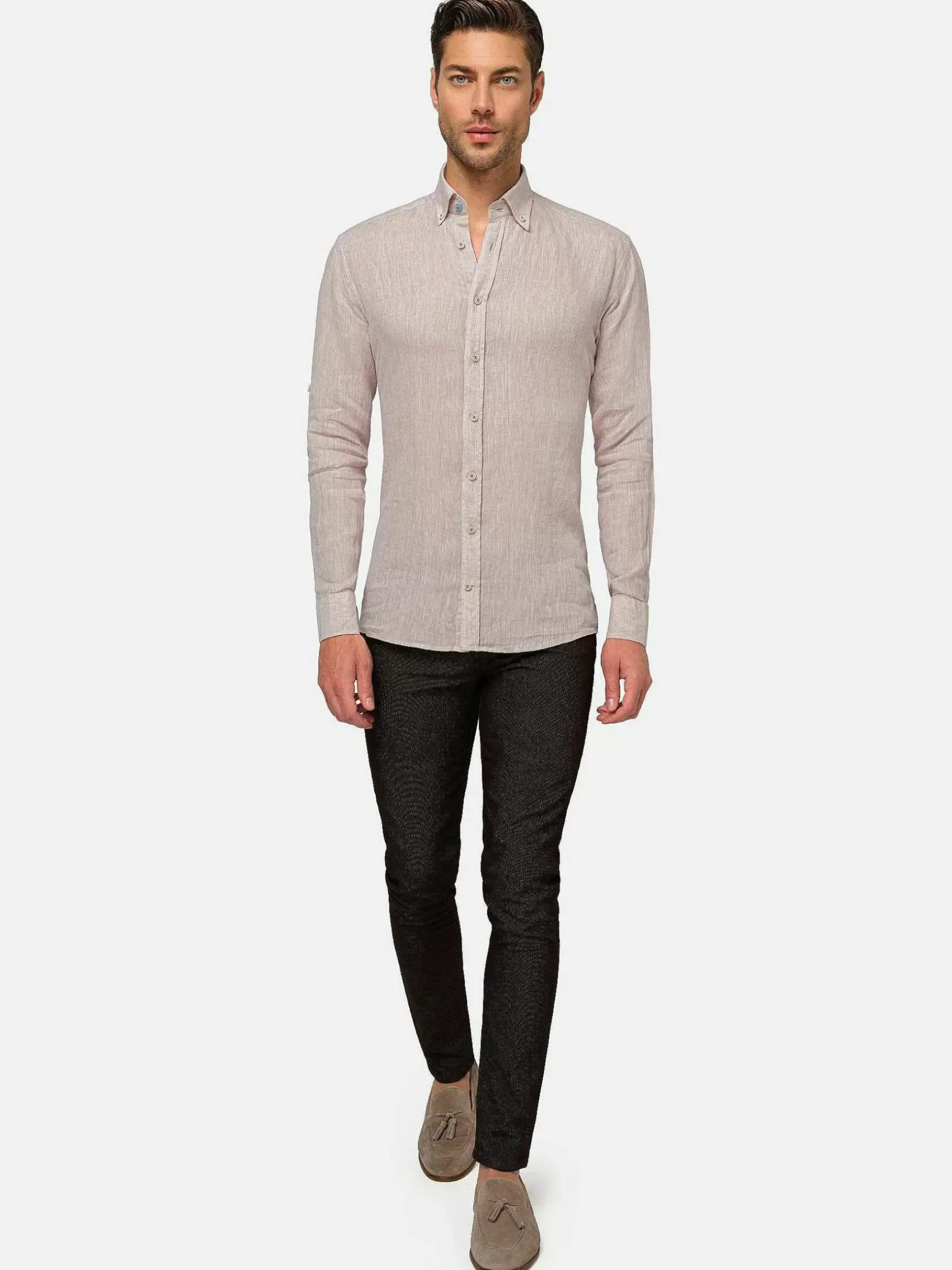 Wam Denim Overhemd Lange Mouwen|Redention Linen Beige Overhemd Lange Mouw