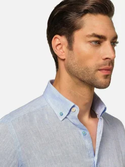 Wam Denim Overhemd Lange Mouwen|Redention Linen Blue Overhemd Lange Mouw