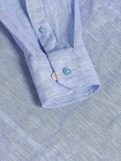Wam Denim Overhemd Lange Mouwen|Redention Linen Blue Overhemd Lange Mouw