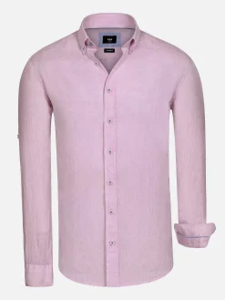 Wam Denim Overhemd Lange Mouwen|Redention Linen Pink Overhemd Lange Mouw